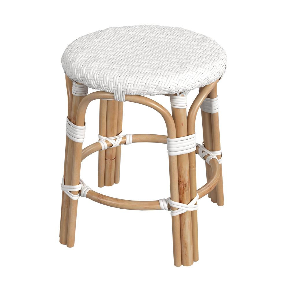 Tobias Rattan Round 18" Stool, White. Picture 1