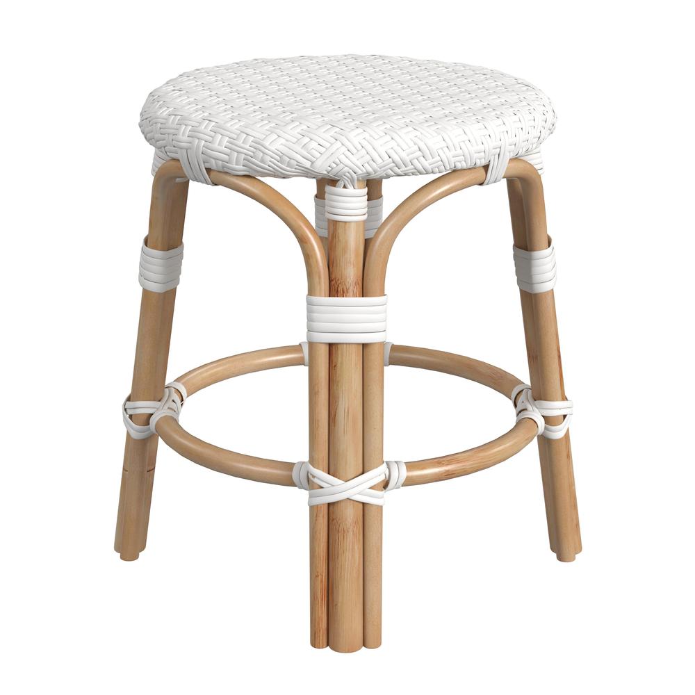 Tobias Rattan Round 18" Stool, White. Picture 4