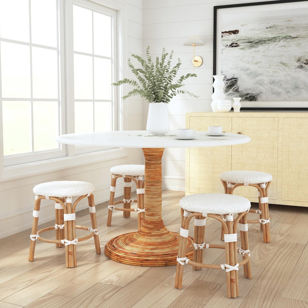 Tobias Rattan Round 18" Stool, White. Picture 2