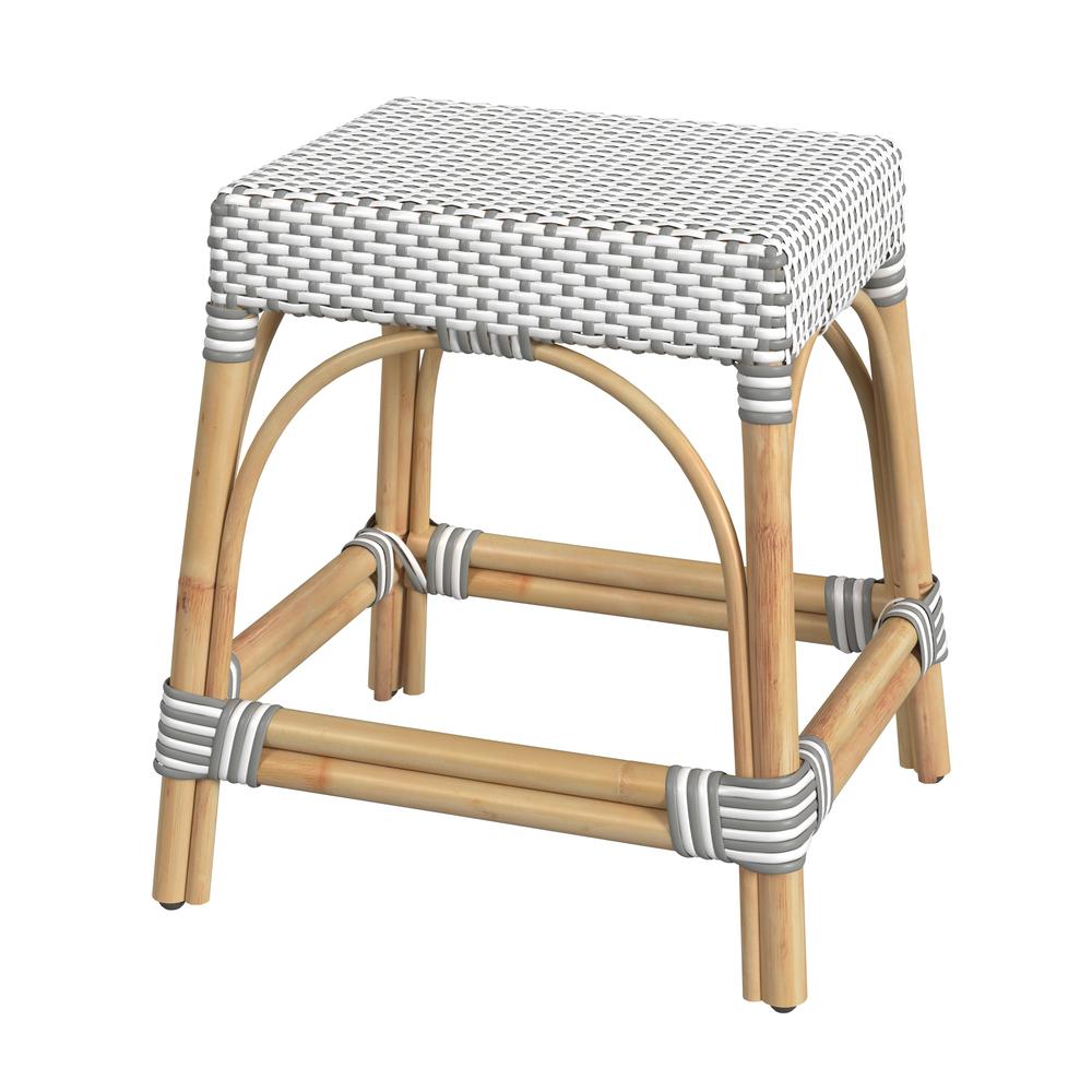 Robias Rattan Rectangular 18" Dining Stool, Gray and White Dot. Picture 1