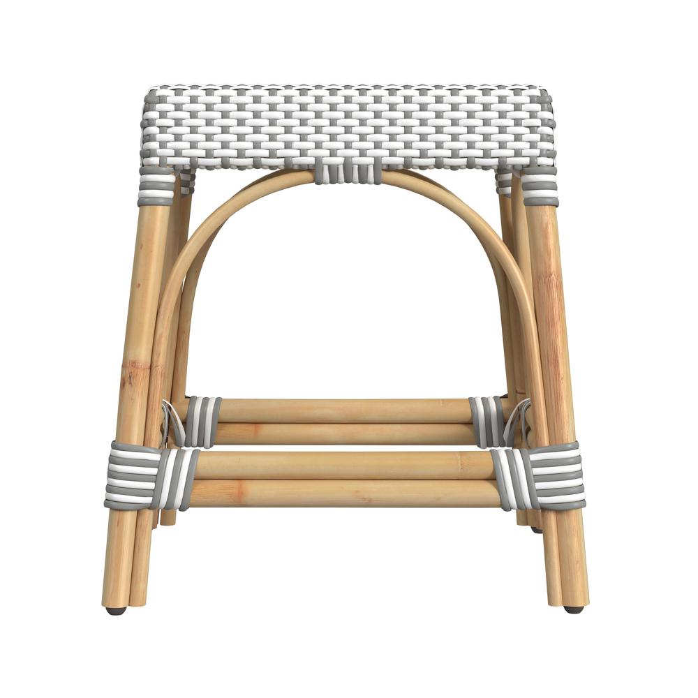 Robias Rattan Rectangular 18" Dining Stool, Gray and White Dot. Picture 2