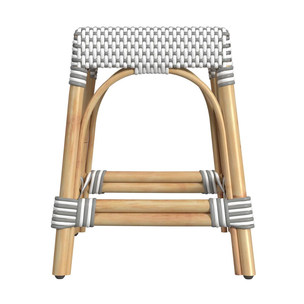 Robias Rattan Rectangular 18" Dining Stool, Gray and White Dot. Picture 3