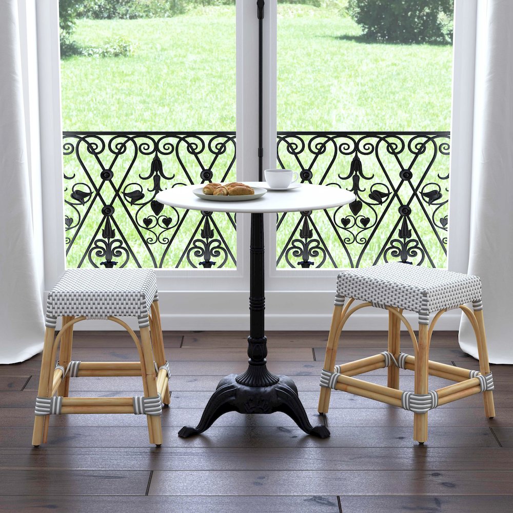 Robias Rattan Rectangular 18" Dining Stool, Gray and White Dot. Picture 6