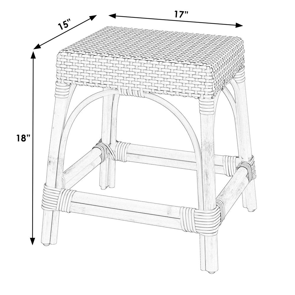 Robias Rattan Rectangular 18" Dining Stool, White and Navy Stripe. Picture 5