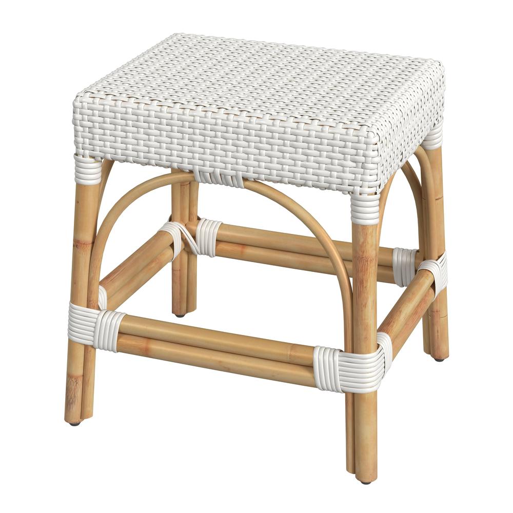 Robias Rattan Rectangular 18" Dining Stool, White. Picture 1