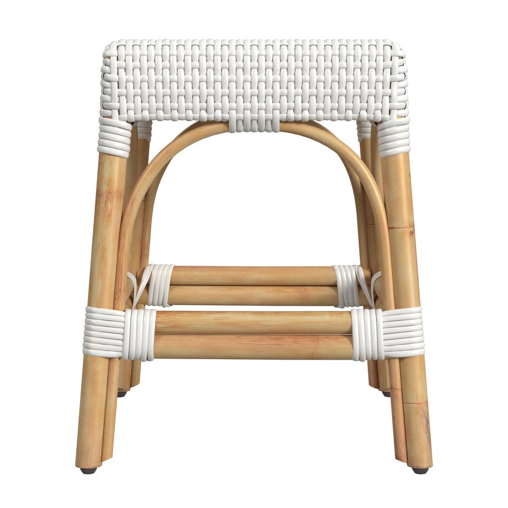 Robias Rattan Rectangular 18" Dining Stool, White. Picture 3
