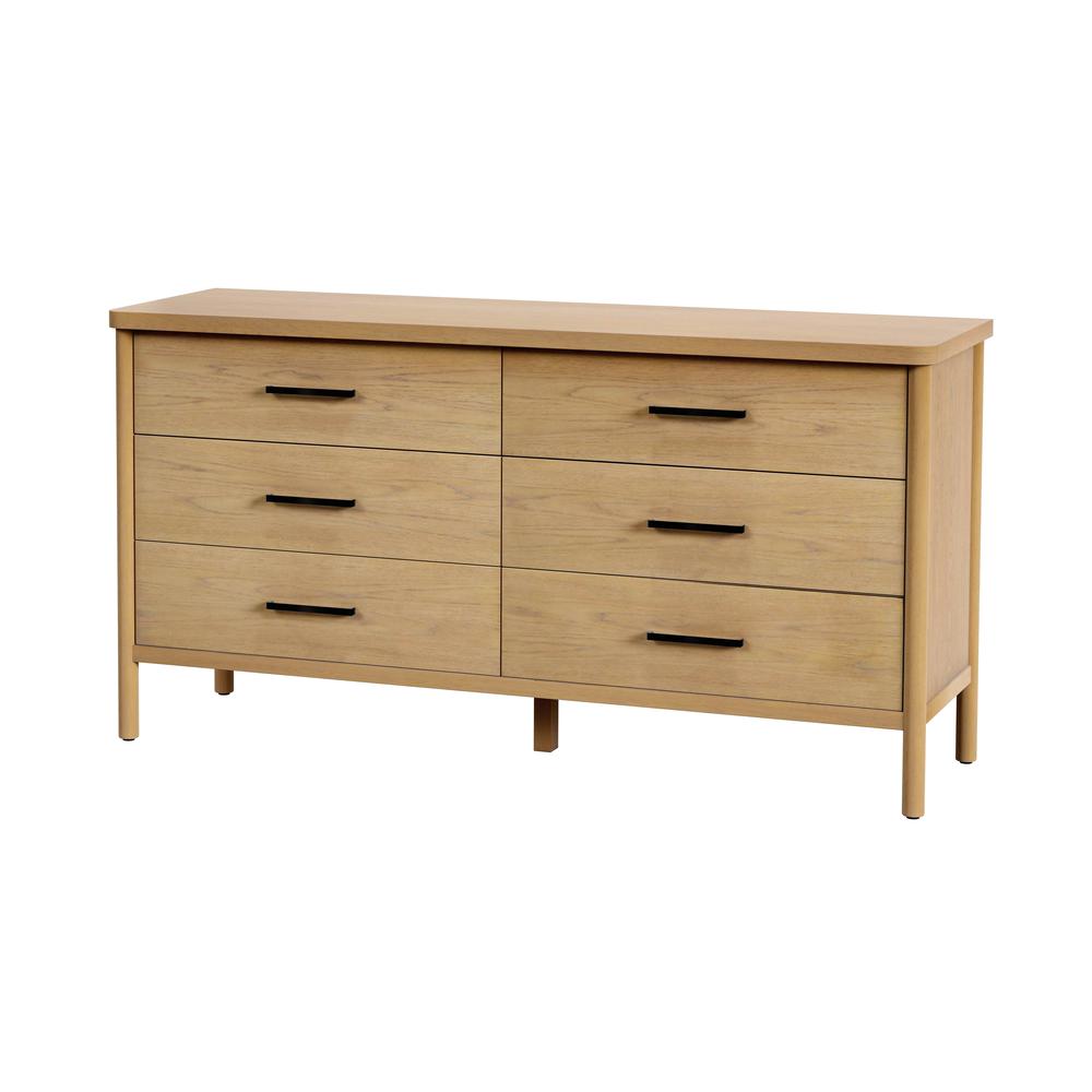 Lennon 6 Drawer Rounded Leg Dresser, Light Brown. Picture 1