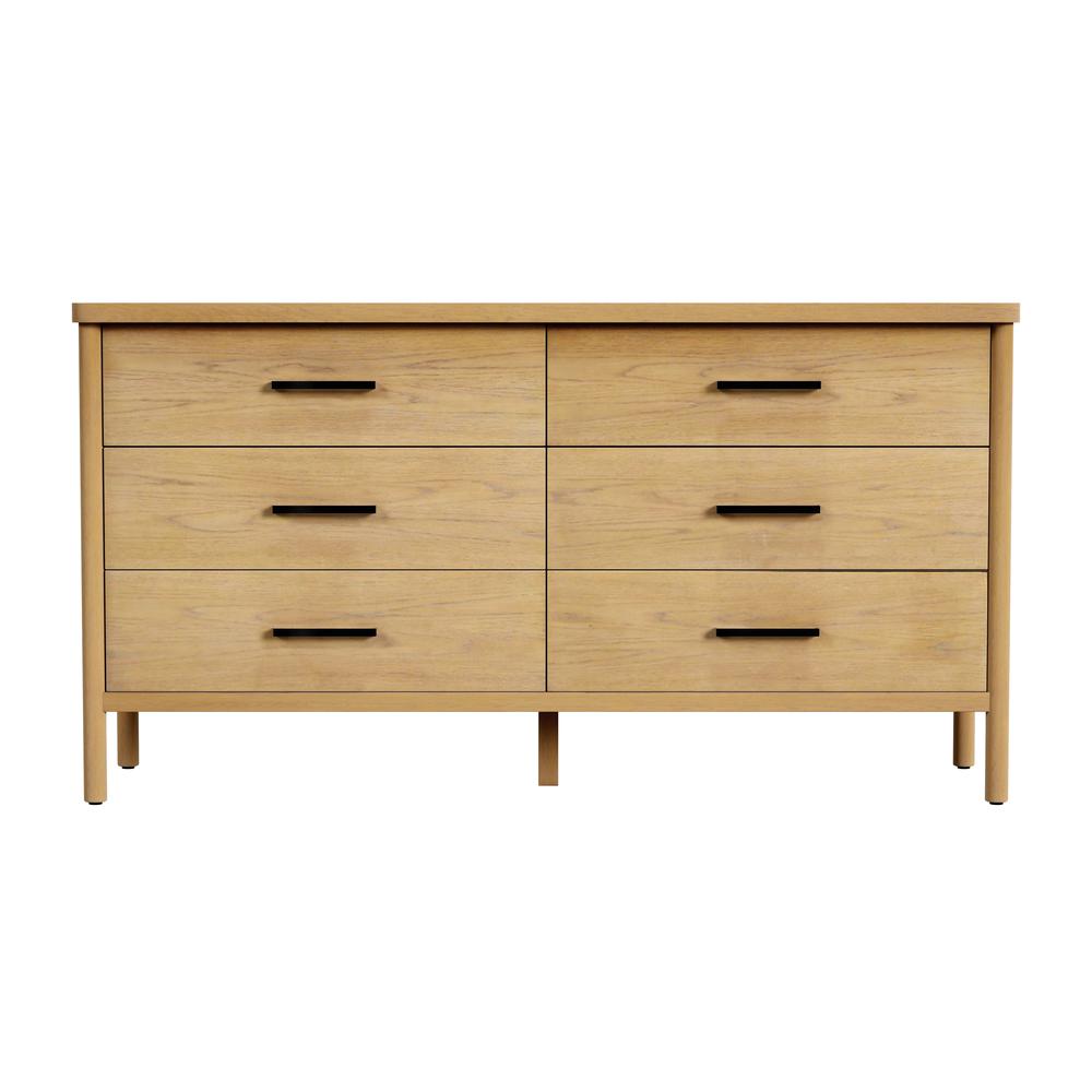 Lennon 6 Drawer Rounded Leg Dresser, Light Brown. Picture 2