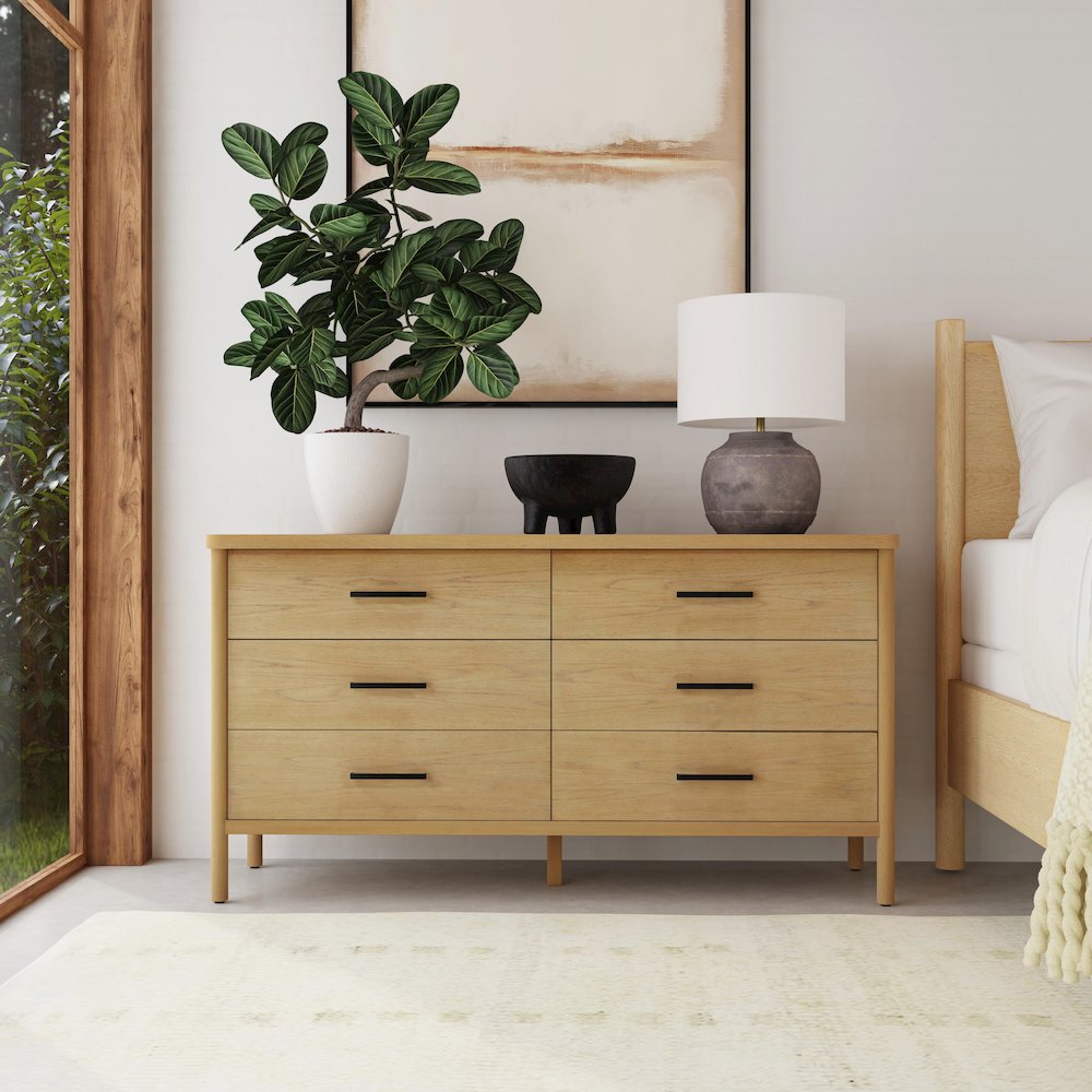 Lennon 6 Drawer Rounded Leg Dresser, Light Brown. Picture 7
