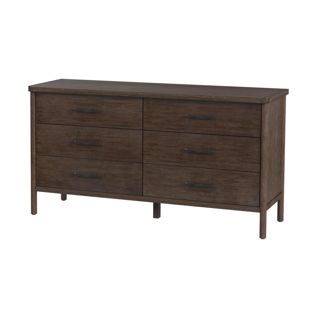Lennon 6 Drawer Rounded Leg Dresser, Brown. Picture 1