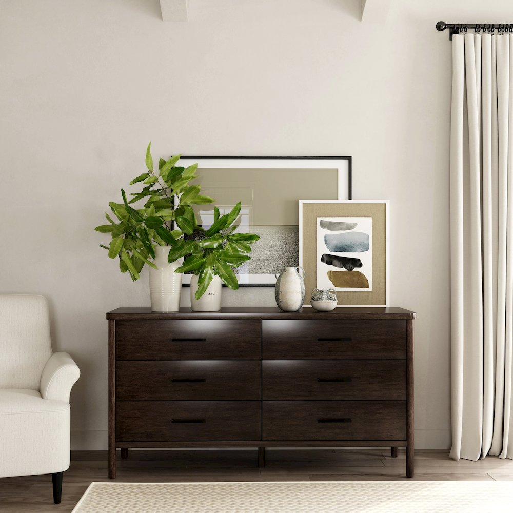 Lennon 6 Drawer Rounded Leg Dresser, Brown. Picture 7