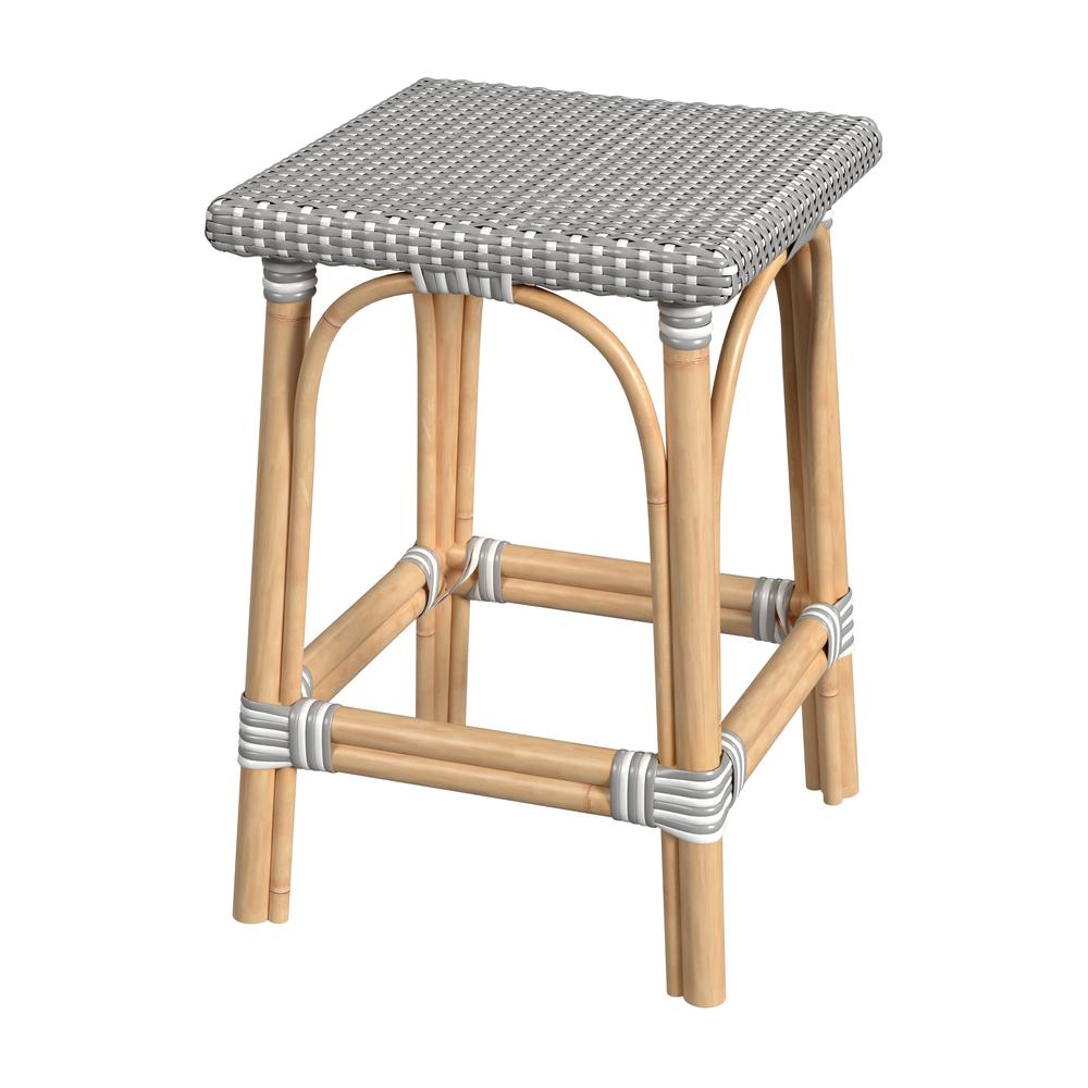 Riviera Square 24"H  Rattan Counter Stool, Gray and White. Picture 1