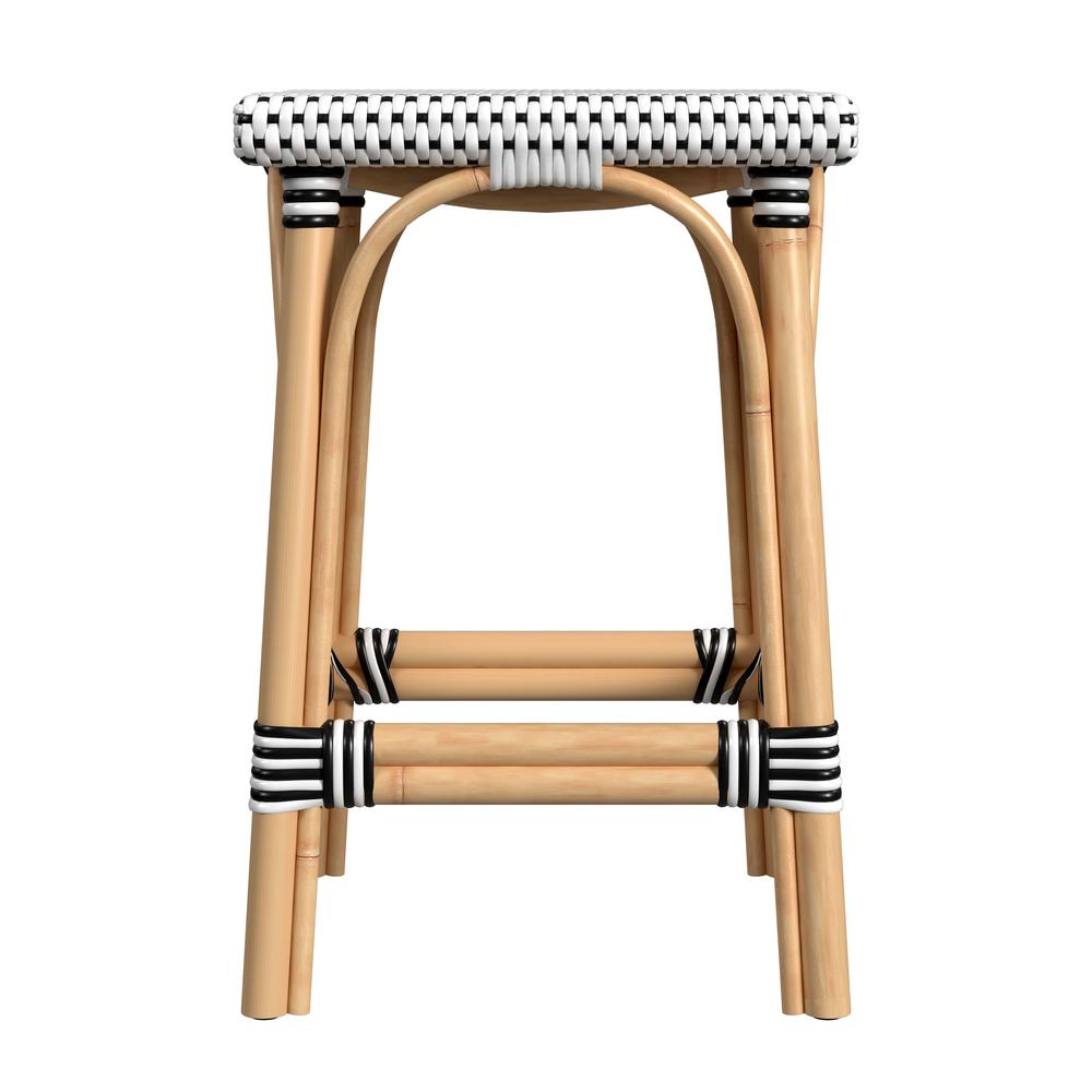 Riviera Square 24"H  Rattan Counter Stool, Black and White. Picture 3