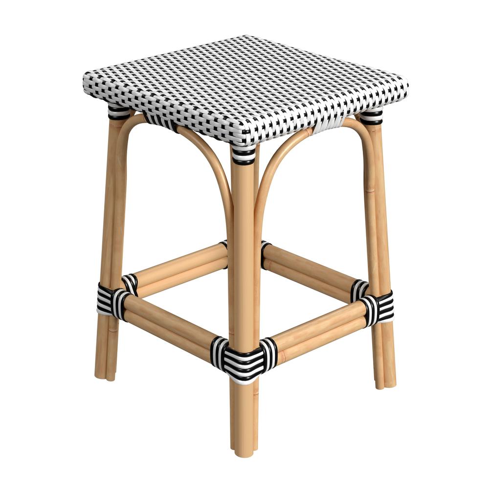 Riviera Square 24"H  Rattan Counter Stool, Black and White. Picture 4