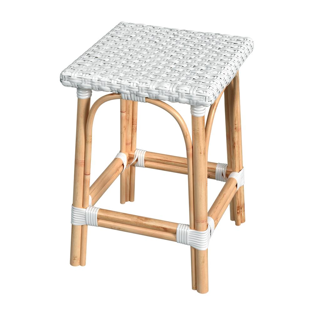 Riviera Square 24"H  Rattan Counter Stool, Glossy White. Picture 1