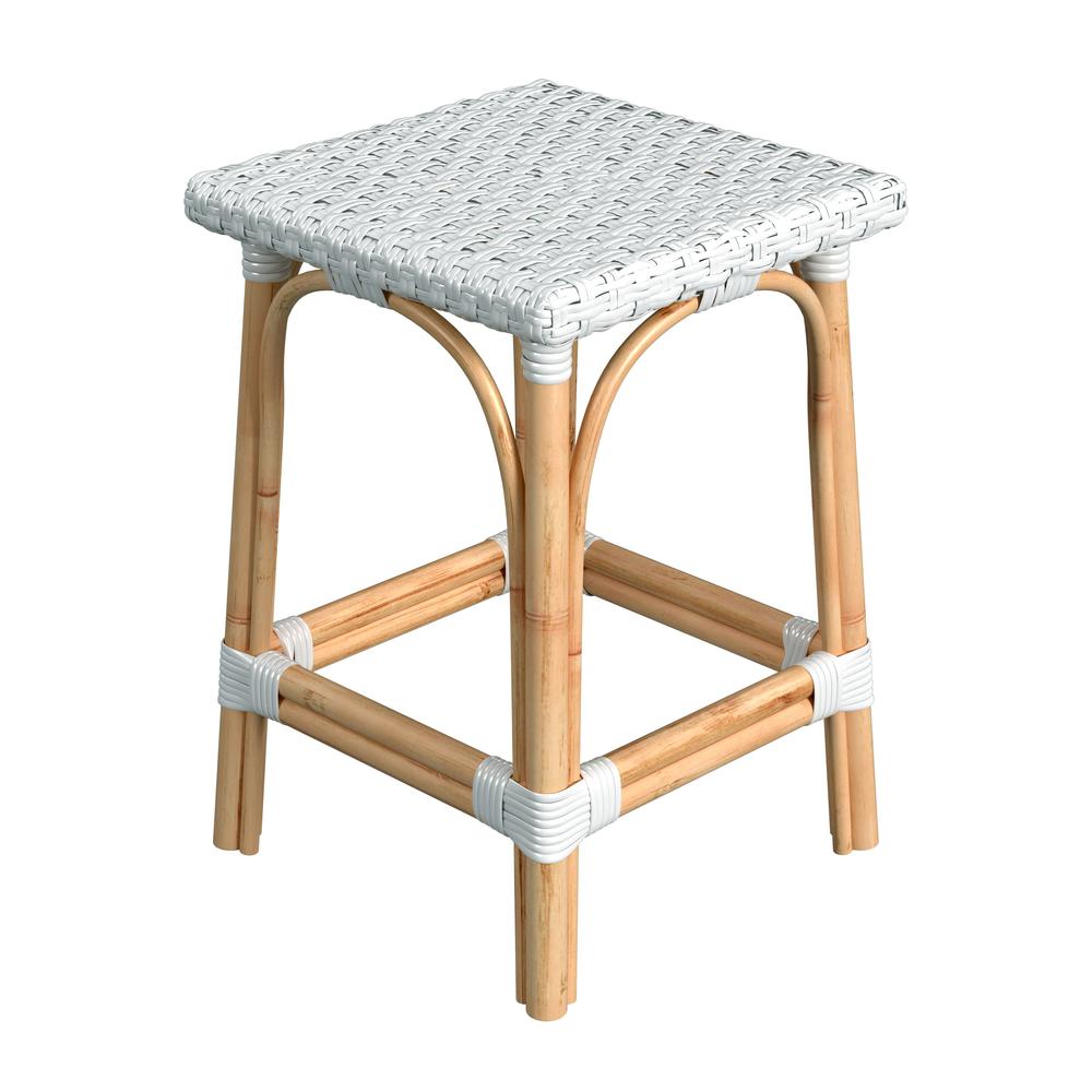 Riviera Square 24"H  Rattan Counter Stool, Glossy White. Picture 4