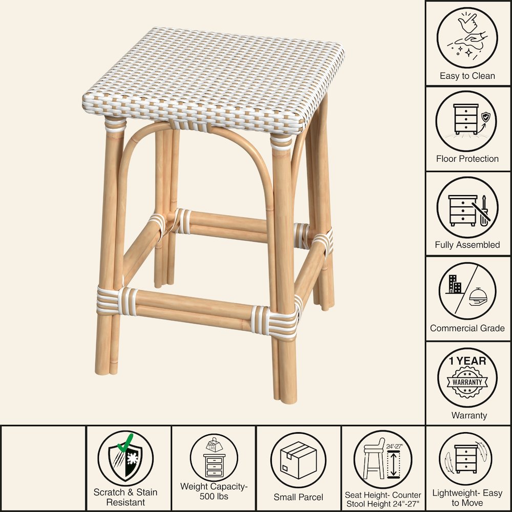 Riviera Rattan Square 24"H Counter Stool, Tan. Picture 7