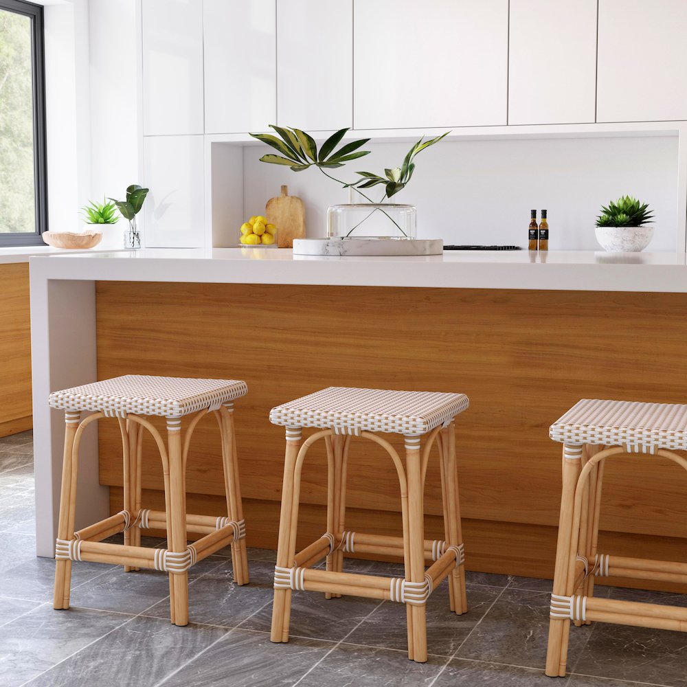 Riviera Rattan Square 24"H Counter Stool, Tan. Picture 6