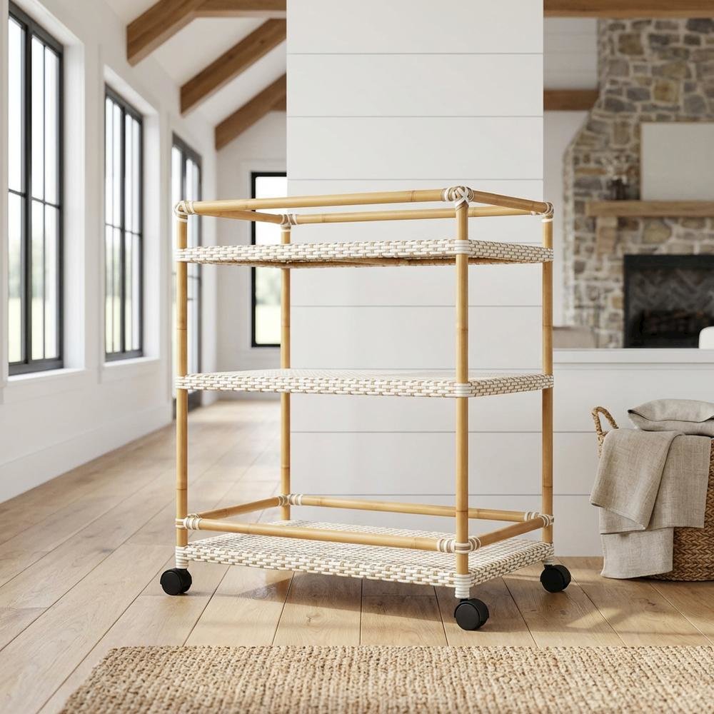 3-Tier Wicker Bar Cart with Storage, Traditional Serving Cart for Patio. Picture 2