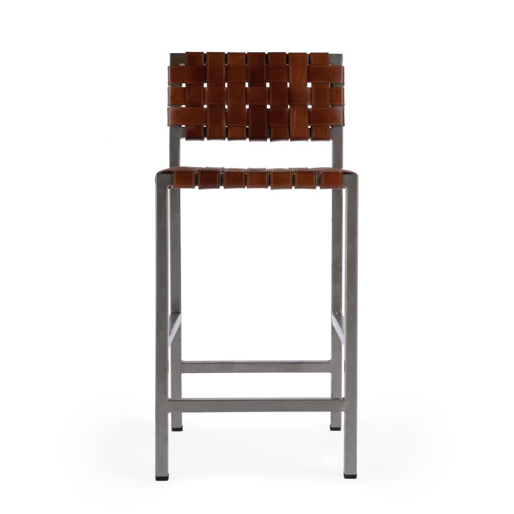 Bromley Iron and Leather 24.5" Counter Stool, Brown. Picture 3