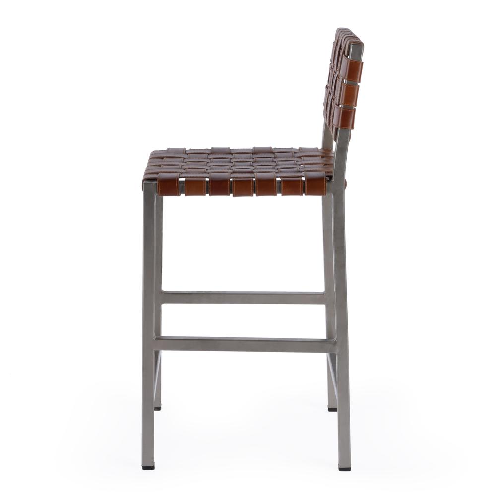Bromley Iron and Leather 24.5" Counter Stool, Brown. Picture 4