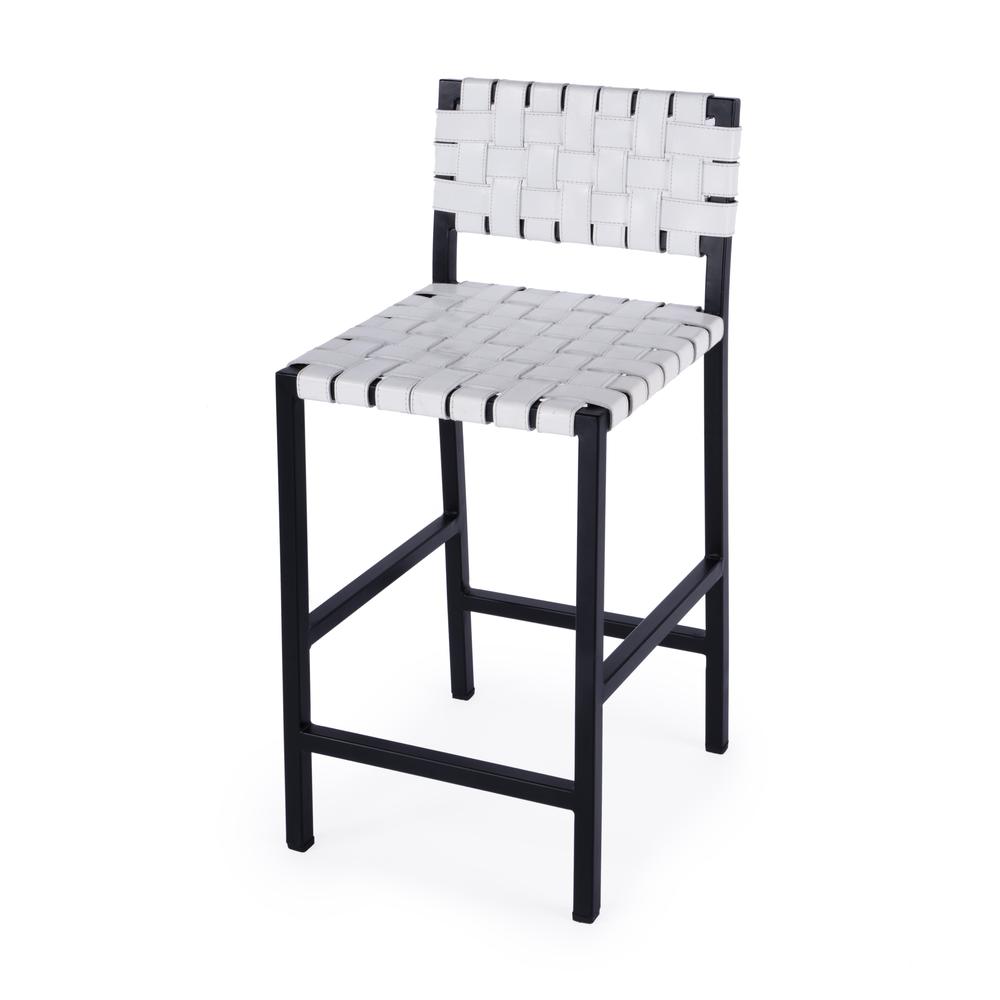 Bromley Iron and Leather 24.5" Counter Stool, White. Picture 1