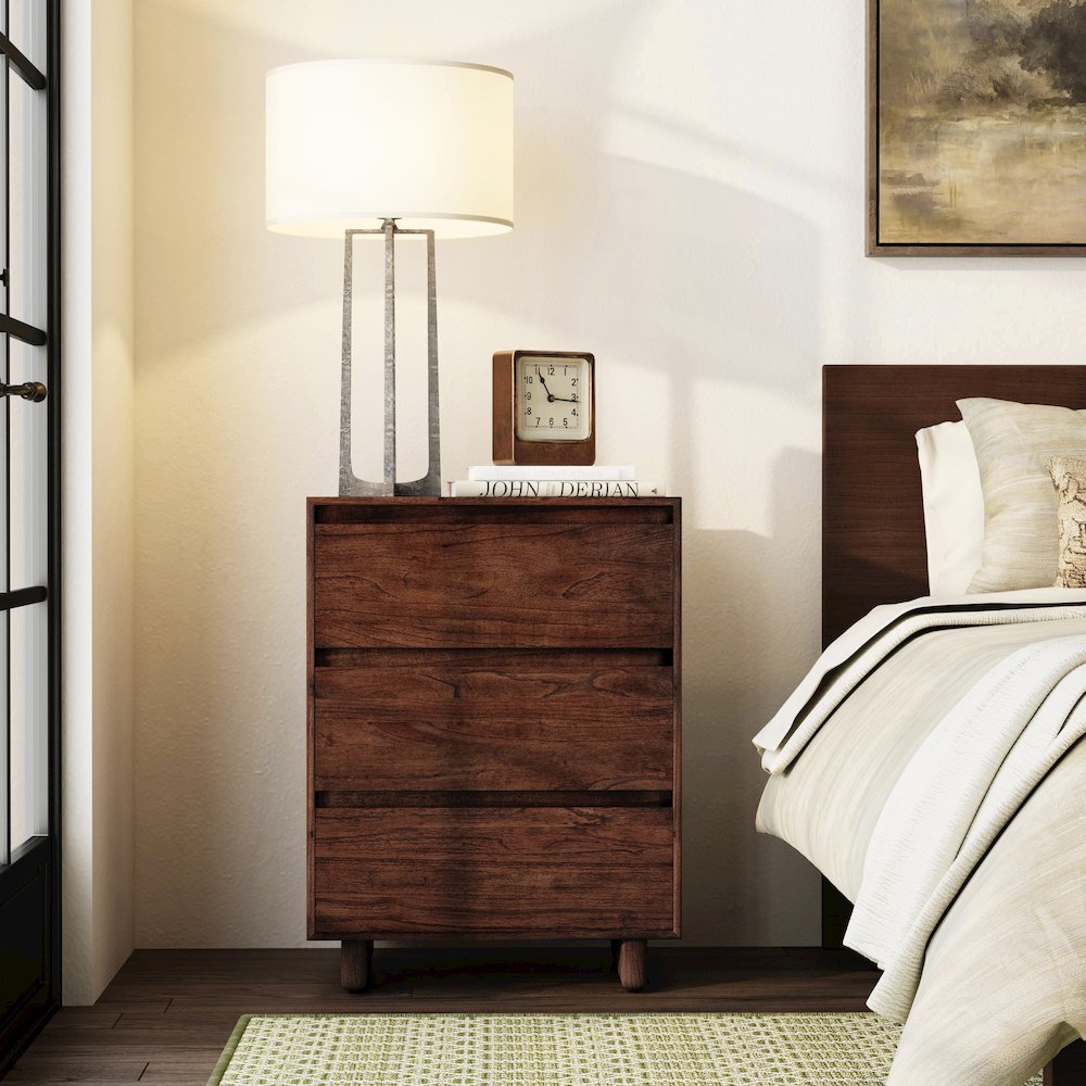 Halmstad 22 in. W Rectangular Wood Panel 3 Drawer Narrow Nightstand, Brown. Picture 2