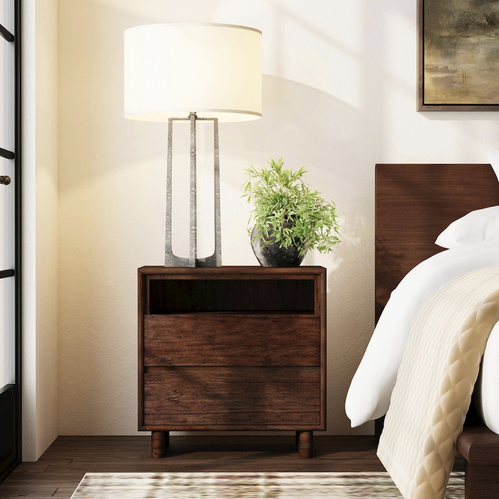 Halmstad 24 in. W Wood Panel 2 Drawer Nightstand, Brown. Picture 2