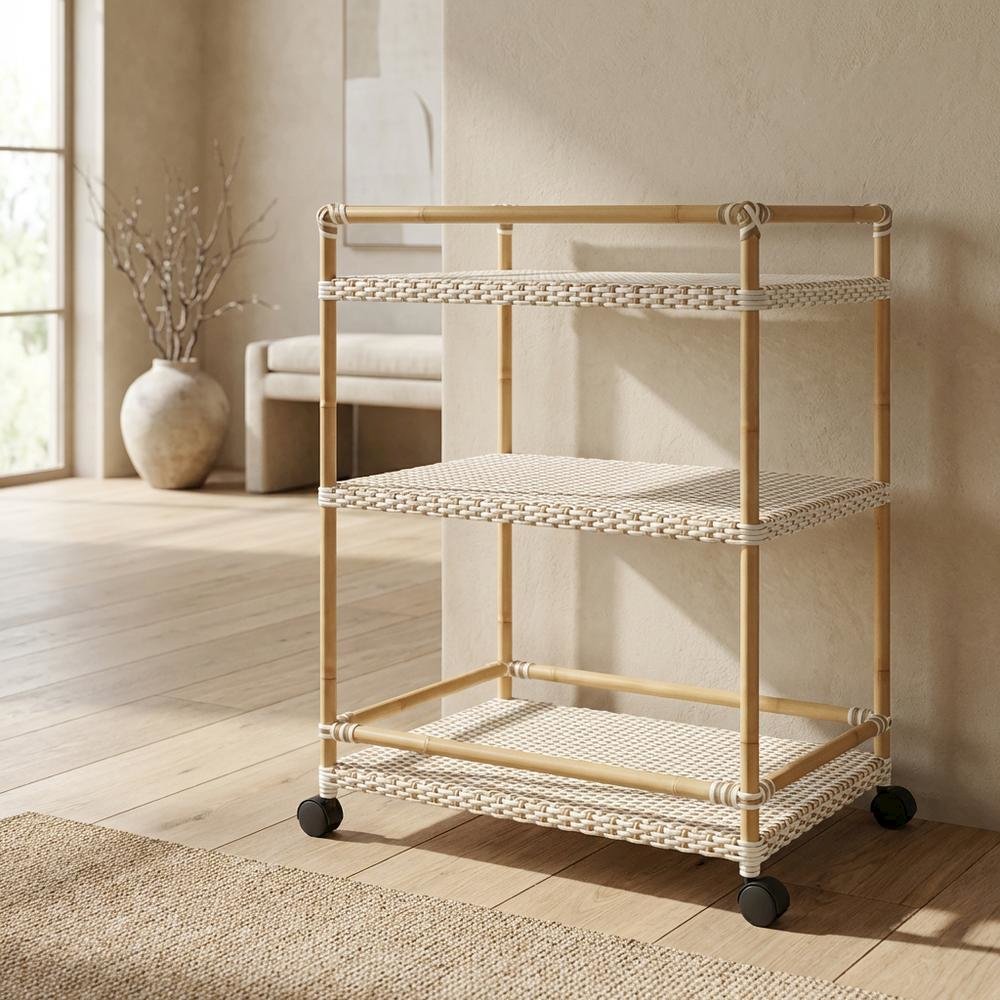 3-Tier Wicker Bar Cart with Storage, Traditional Serving Cart for Patio. Picture 3