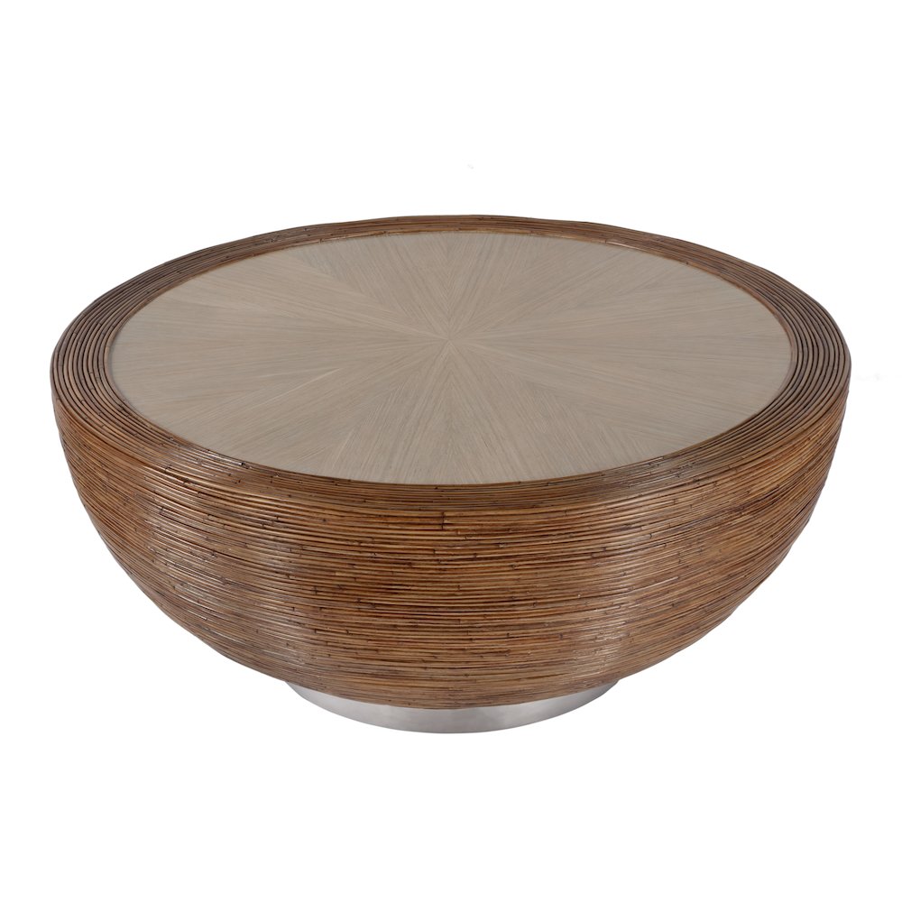 Harding Rattan Drum Coffee Table, Brown. Picture 1