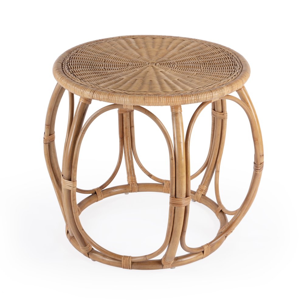 Savannah Woven Rattan Round End Table, Natural. Picture 1