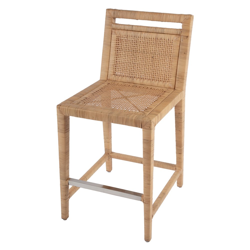 Brielle 24 in. Seat Height Rattan Woven Counter stool with Back, Light Brown. Picture 1