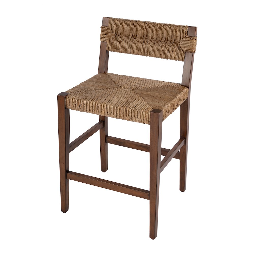 Valencia 25 in. Seat Height Woven Counter Stool with Back, Dark Brown. Picture 1