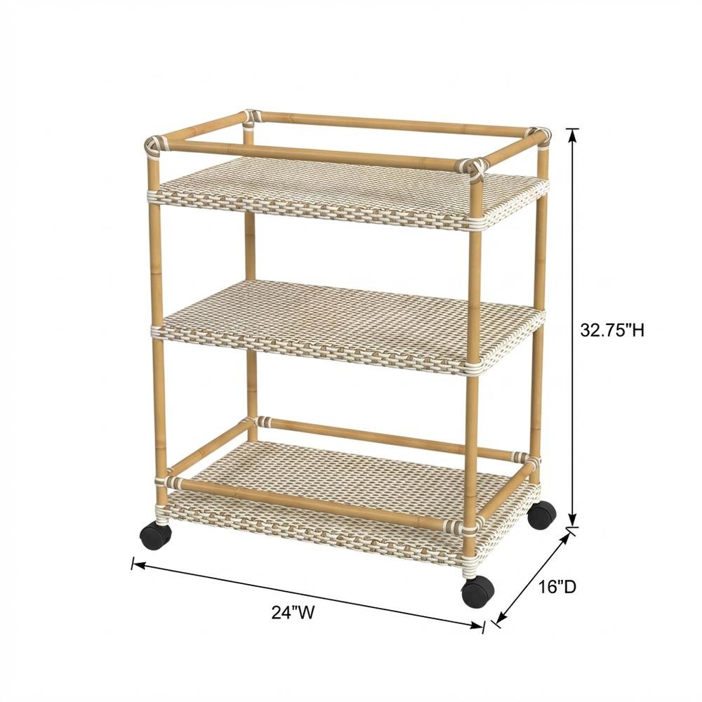 3-Tier Wicker Bar Cart with Storage, Traditional Serving Cart for Patio. Picture 4