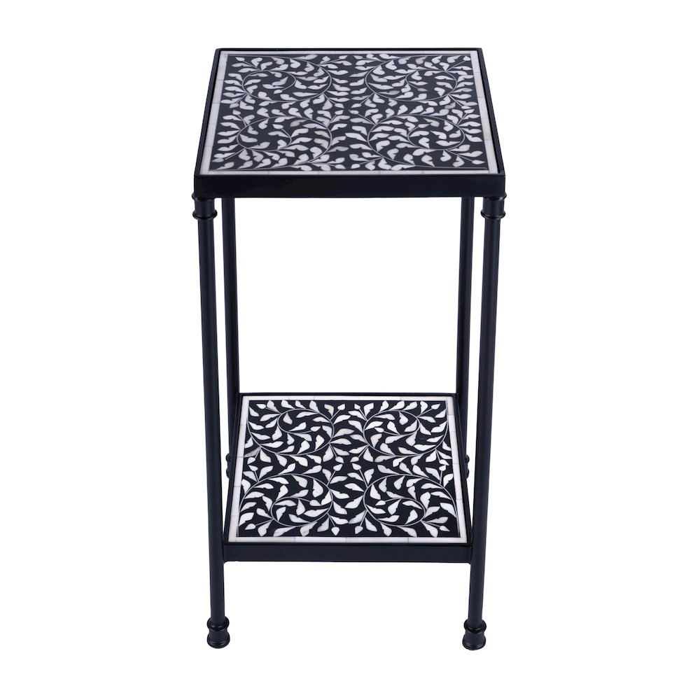 Lana Resin and Bone Inlay Side Table, Black and White. Picture 2