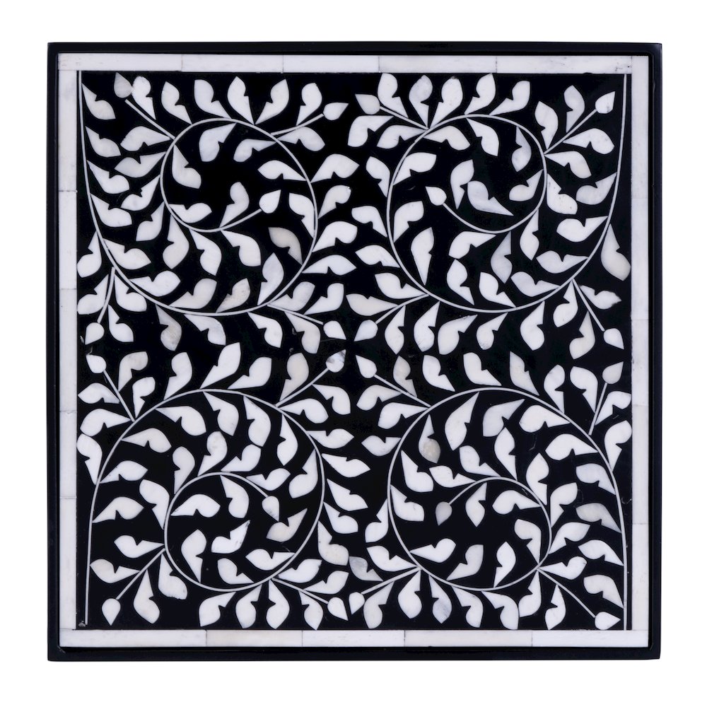 Lana Resin and Bone Inlay Side Table, Black and White. Picture 6