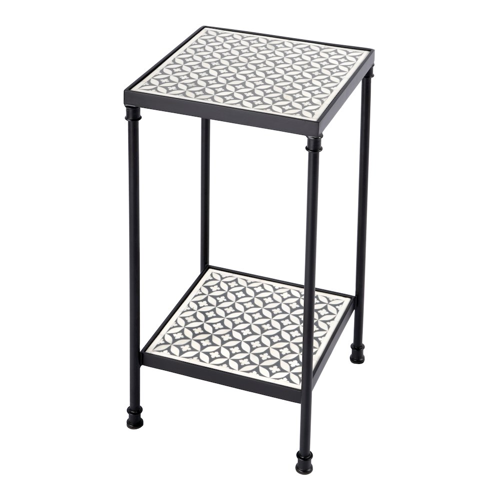 Lana Resin and Bone Inlay Side Table, Gray. Picture 1