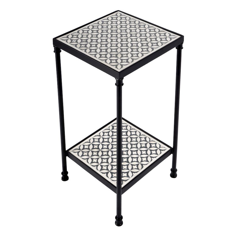 Lana Resin and Bone Inlay Side Table, Gray. Picture 2