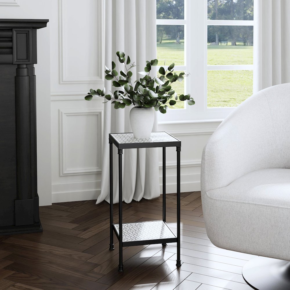 Lana Resin and Bone Inlay Side Table, Gray. Picture 6