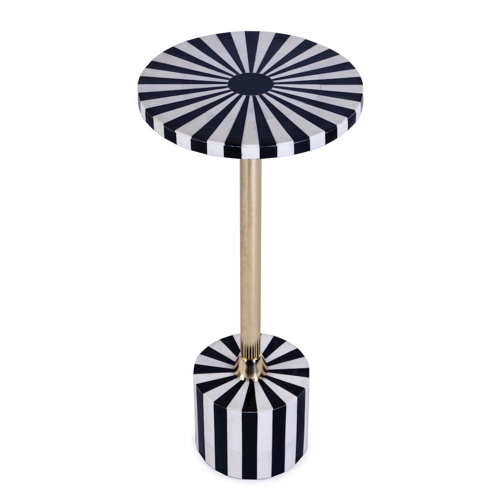 Zane Brass and Bone Inlay Side Round Side Table, Black and White. Picture 1