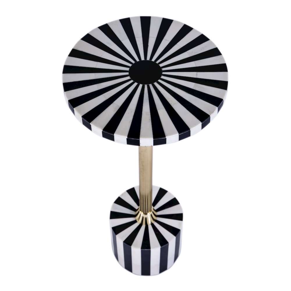 Zane Brass and Bone Inlay Side Round Side Table, Black and White. Picture 2