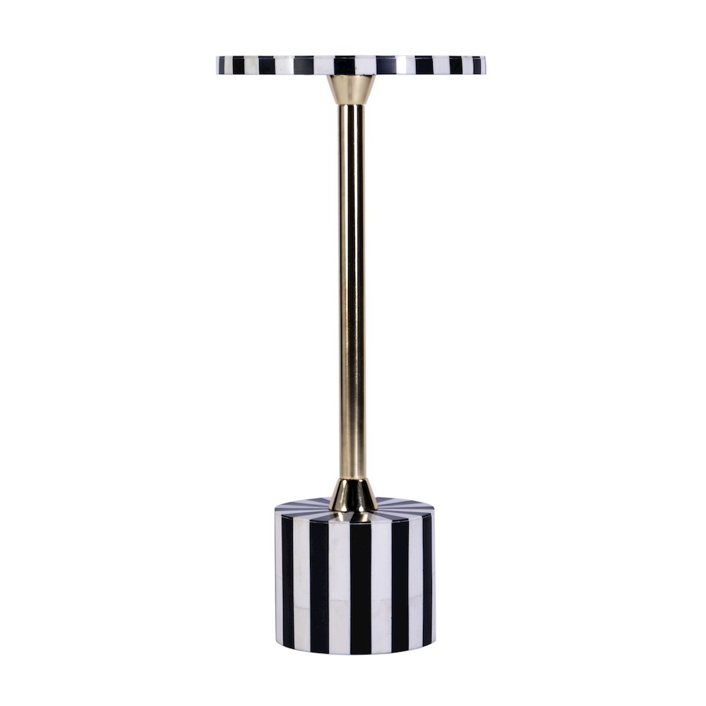 Zane Brass and Bone Inlay Side Round Side Table, Black and White. Picture 3