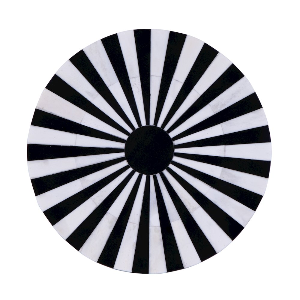 Zane Brass and Bone Inlay Side Round Side Table, Black and White. Picture 4