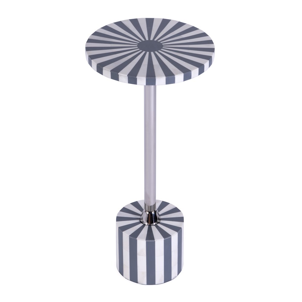 Zane Brass and Bone Inlay Side Round Side Table, Gray and White. Picture 1