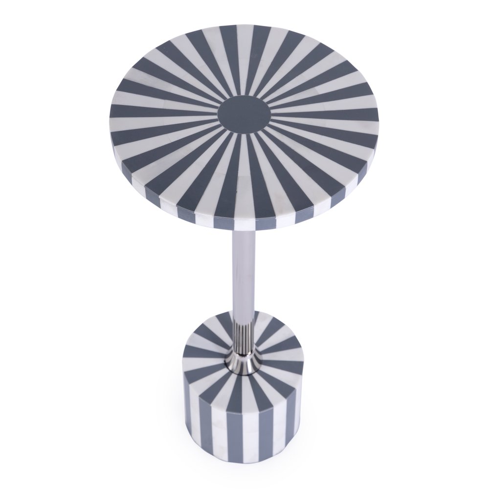 Zane Brass and Bone Inlay Side Round Side Table, Gray and White. Picture 3