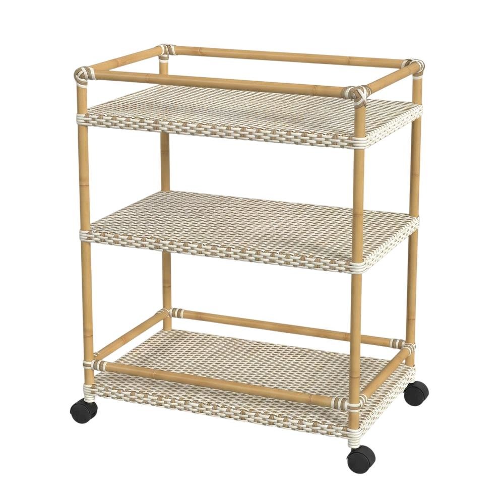 3-Tier Wicker Bar Cart with Storage, Traditional Serving Cart for Patio. Picture 5