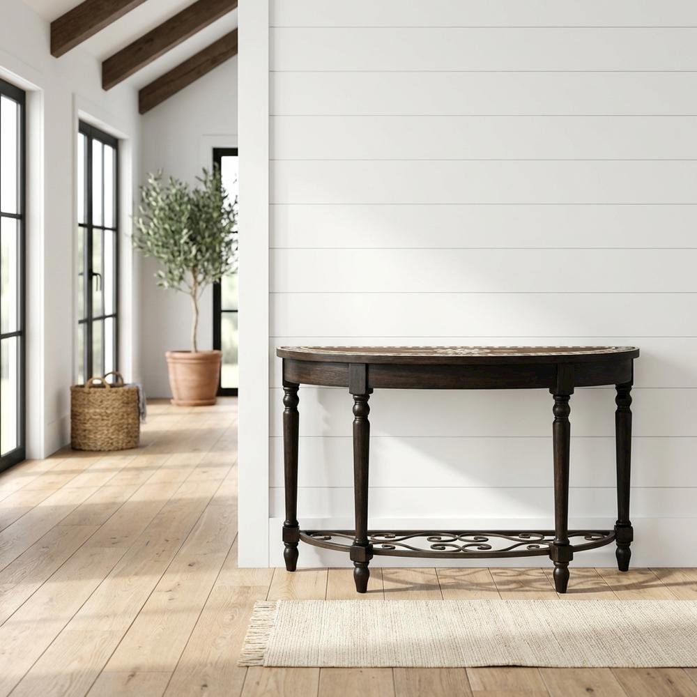 Demilune Console Table with Distressed Finish, Traditional Entryway Accent. Picture 2