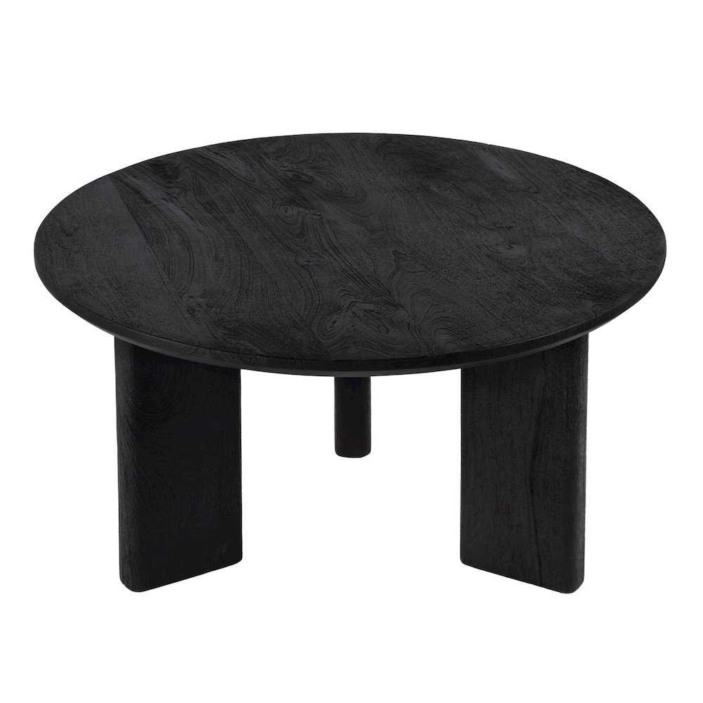 Jenni 30 in. W Round Wood Coffee Table, Black. Picture 1