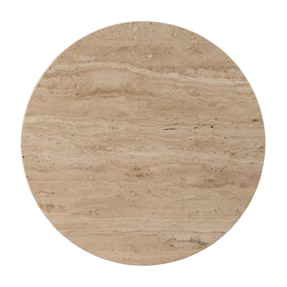 Ruby 15 in. W Round Fluted Travertine and Wood Side Table, Brown. Picture 5