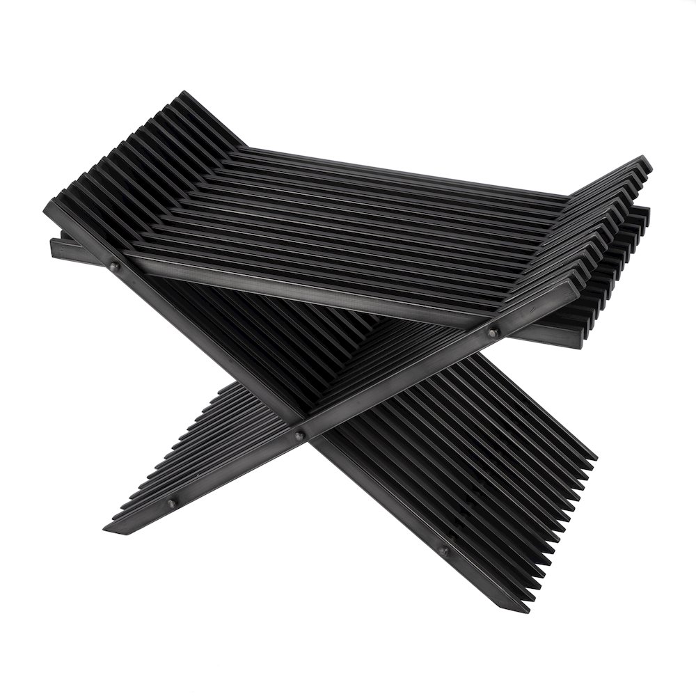 Lucan 15.5 in. Seat Height  Iron X-Base Slatted Stool, Black. Picture 1